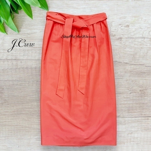 J.Crew NWT tie waist guava coral cotton/silk faille midi skirt @shop@iamwarrior - Picture 5 of 11